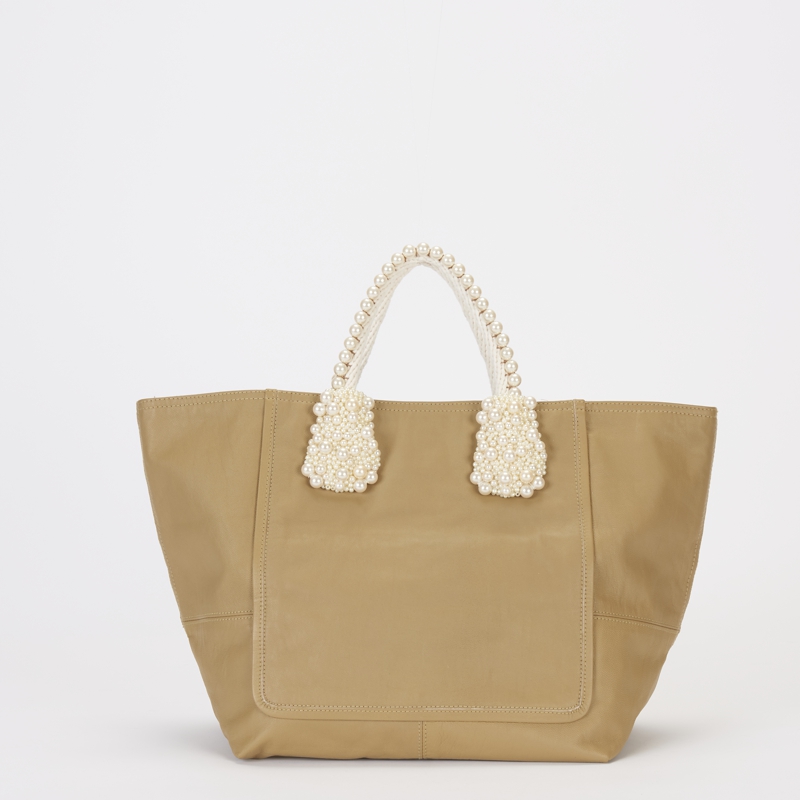 SHEEP LEATHER ROPE × PEARL  WIDE TOTE